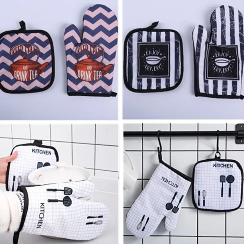 2Pcs/set Microwave Baking BBQ Cotton Pot Holders Kitchen Gloves