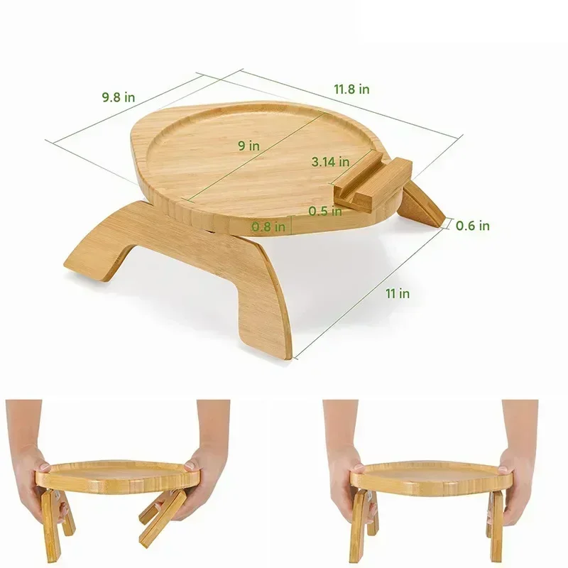 Foldable Couch Tray Wood Sofa Clip on Side Table for Wide Couches Arm Tray Clipon with Rotating Phone Holder 2