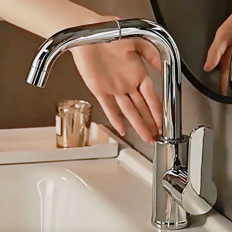 ก๊อกน้ำในห้องน้ำ อ่างล้างหน้า น้ำร้อนและน้ำเย็น สามารถหมุนได้ ก๊อกน้ำสแตนเลสสีเงินและสีเทา 1