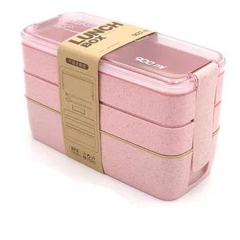 900ml Healthy Material Lunch Box 3 Layer Wheat Straw Bento Boxes Microwave Dinnerware Food Storage Container Lunchbox 1