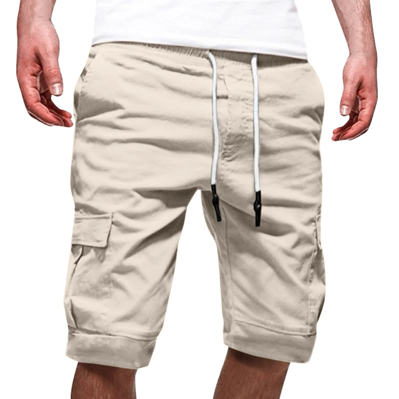 Male Summer Solid Color Casual All Shorts Fashionable Woven Cargo Pants With Pockets
