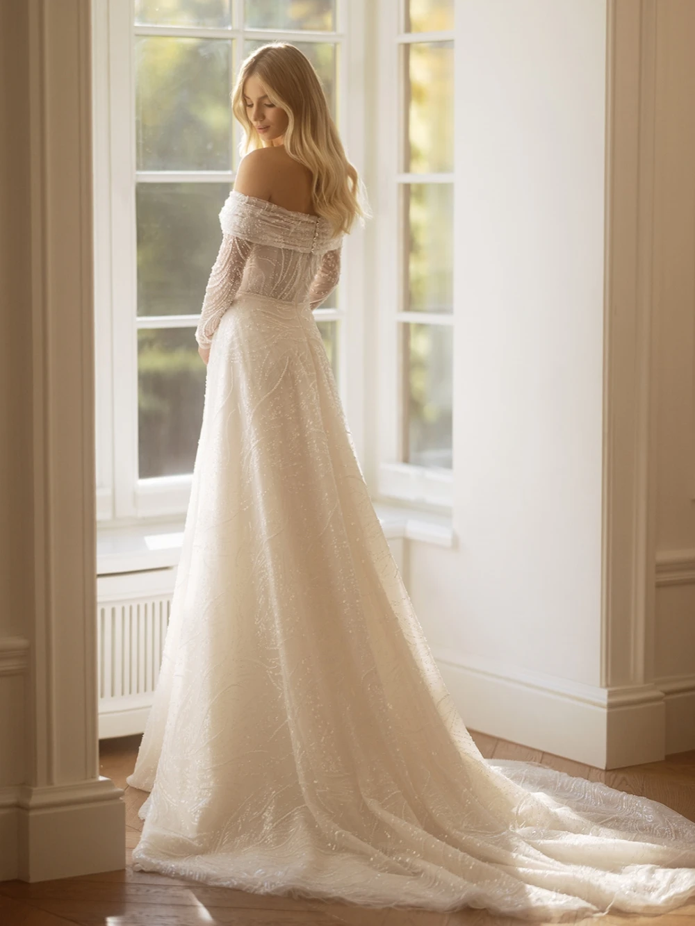 Graceful Off The Shoulder Wedding Dresses Sequins Beads Bride A-line Bridal  Gown | eBay