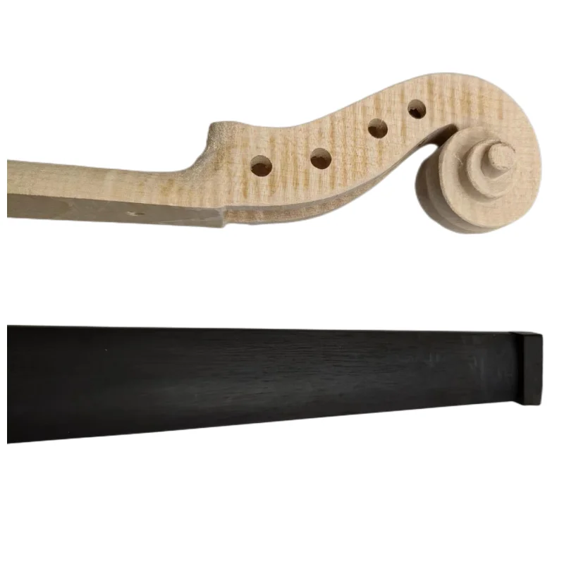 Violin Neck Head 4/4 3/4 1/2 Unvarnished with Fingerboard Fretboard Maple Wood