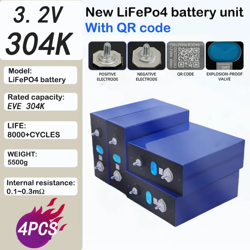 4 pieces Brand new 3.2v Lf304ah Lifepo4 battery DIY 12V 24V 48V A-class rechargeable battery pack for golf boats and ships