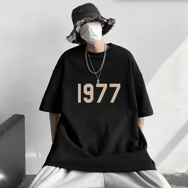

American Fashion Label 1977 Printed Short Sleeved Spring Loose Cotton T-shirt Men Versatile Half Sleeved Instagram Trendy Top