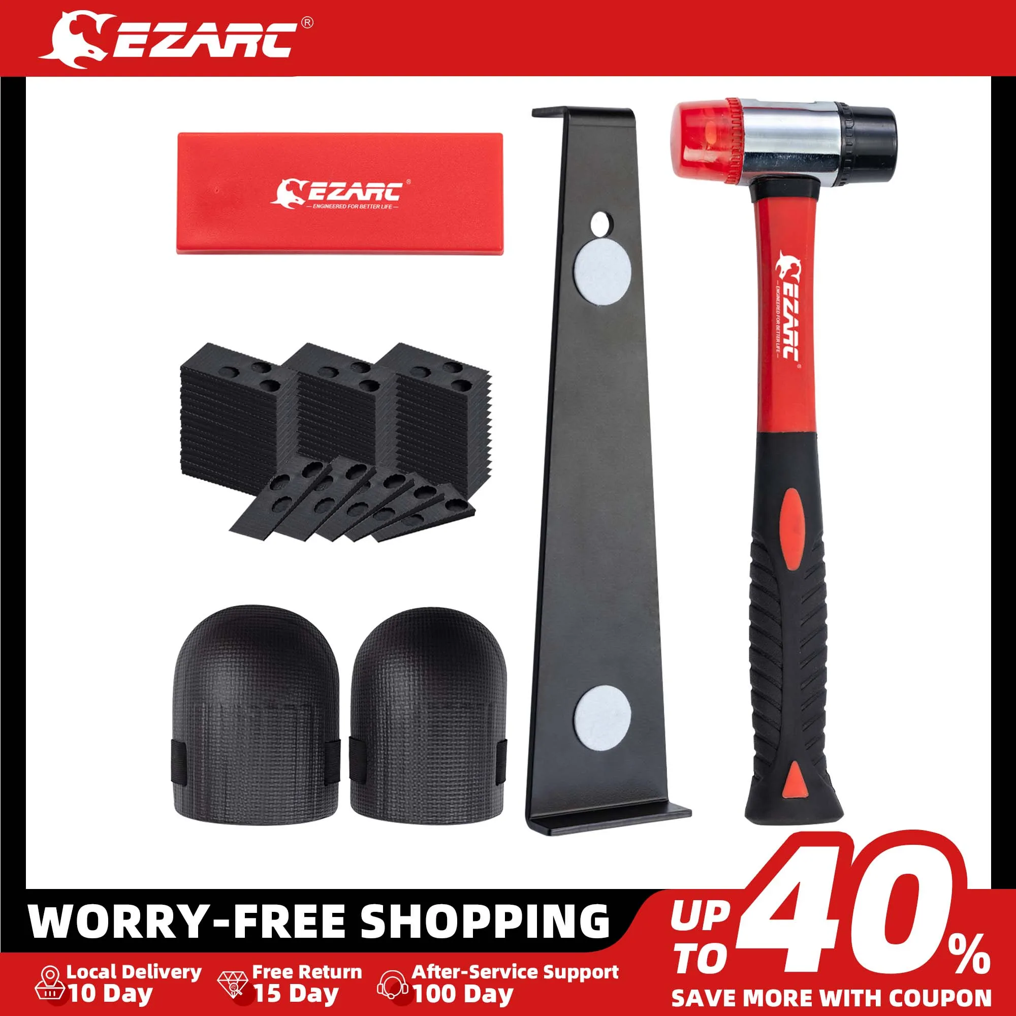 EZARC Laminate Wood Flooring Installation Kit 60 Spacers Pull Bar Durable Rubber Tapping Block Double-Faced Mallet Foam Kneepads ezarc laminate wood flooring installation kit with 60 spacers pull bar rubber tapping block double faced mallet foam kneepads