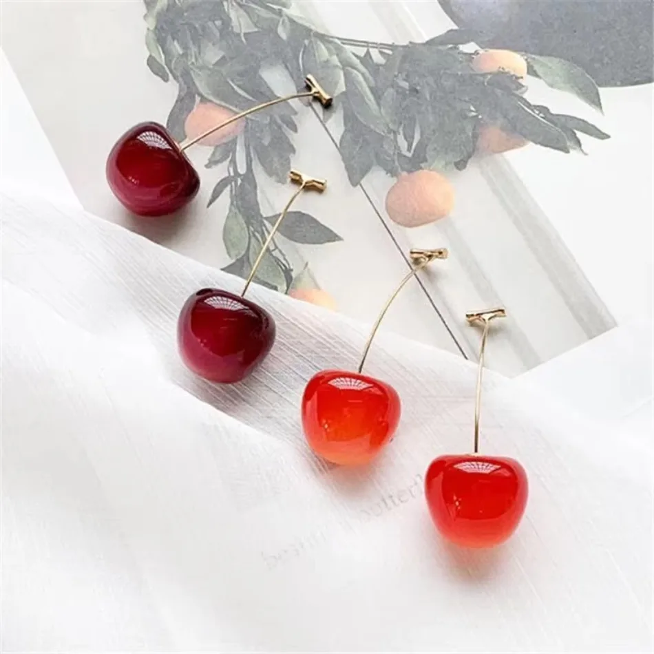 1 Pair of 925 Silver Needle High-end Earrings Cherry Fruit Cherry Earrings Personalized Cherry Pendant Long Earrings