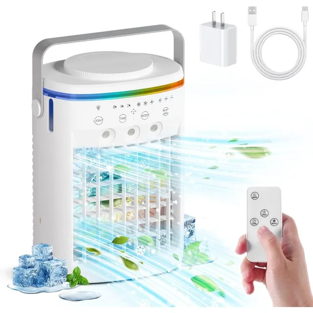 Portable Air Conditioner,Cooling Fan with 3 Speeds &3 Modes,2-8H Timer,1000ml Water Tank, Remote Control,4 in 1 Humidifier 1