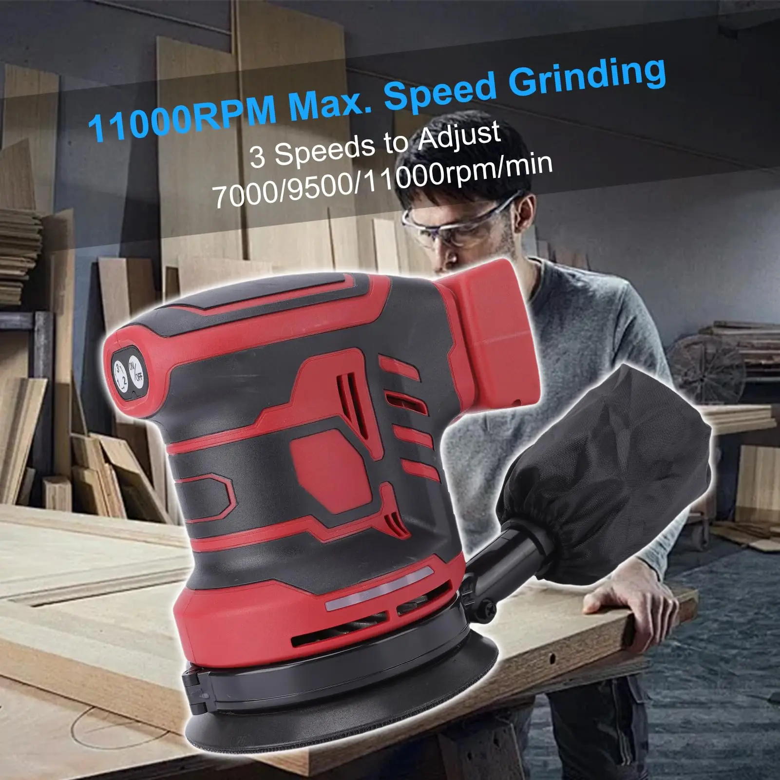 Brushless Electric Random Orbital Sander 3 Gears Polisher Grinder 125MM Woodwork