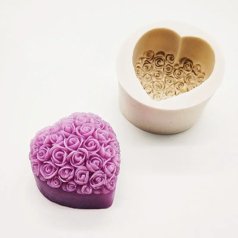 Lovely Heart Multi-purpose Silicone Molds for Candle Cake Soap Fondant Rose Flower Bowknot Pattern DIY Candle Making Tools