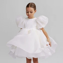 Elegant Floral Lace Tulle Princess Dress for Girls - Perfect for Weddings and Formal Parties (White)