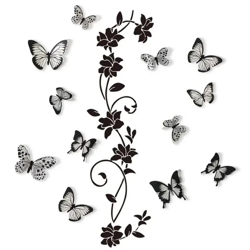 1 Pcs 3D New Black Classic Flower Vine Branch Bedroom Background Decoration Stickers Can Be Removed Wall Stickers