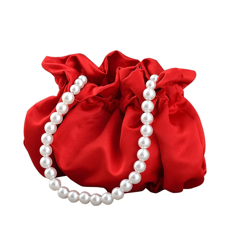 2022 New Women's Handbags Luxury Fashion Pearl Chain Party Bucket Bag Lady Day Small Clutches Purses Wedding Evening Handbag