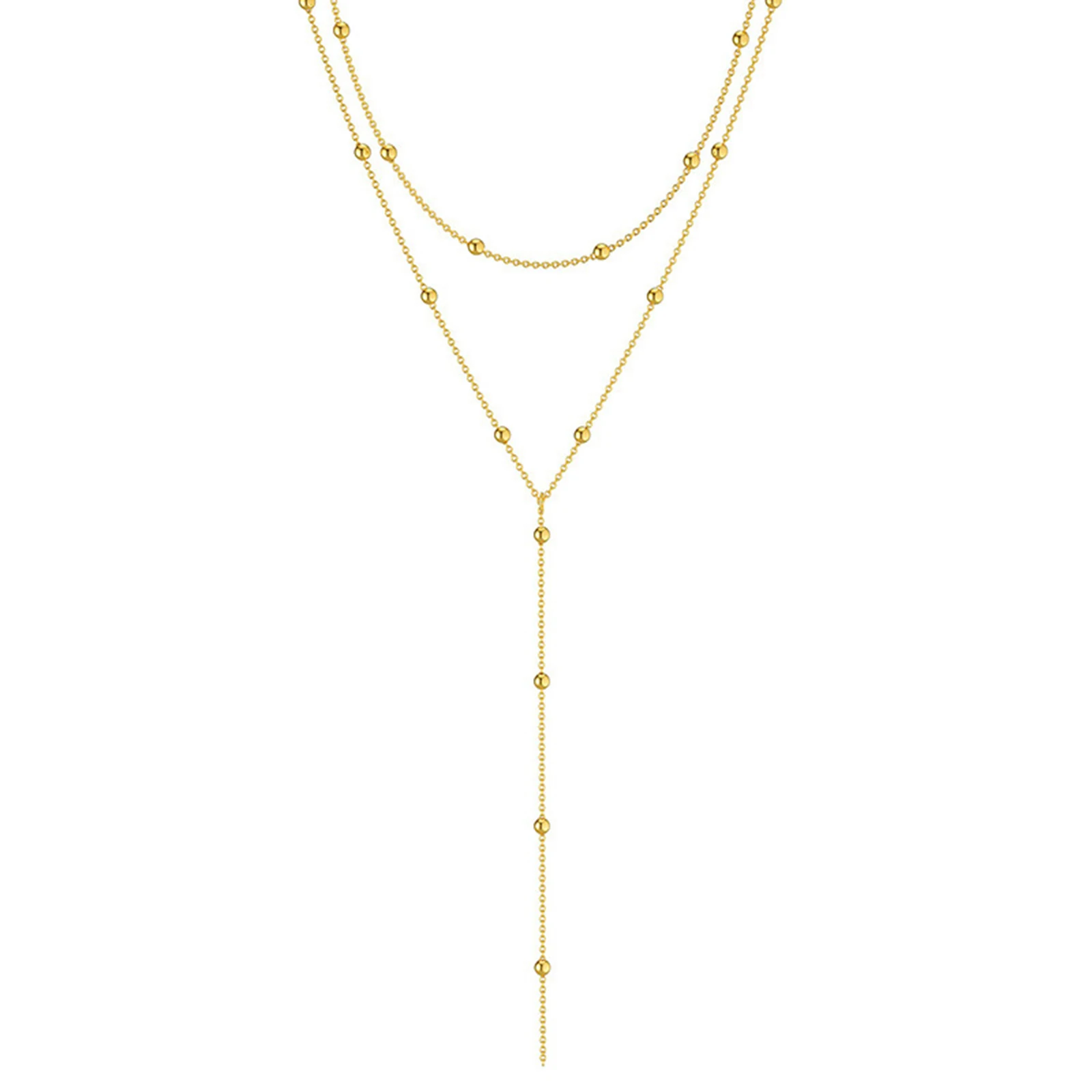 Vergulde Lariat Ketting Voor Vrouwen, Dubbele Laryered Lange Ketting Drop Hanger Choker Kettingen Mode Geschenken