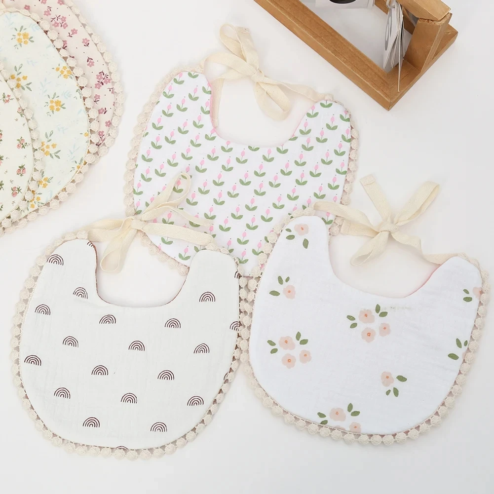 모슬린 코튼 베이비 보이즈 소녀 Bibs 양면 꽃 무지개 인쇄 타액 수건  먹이 Burp Cloth Kids 조절 가능한 스카프..