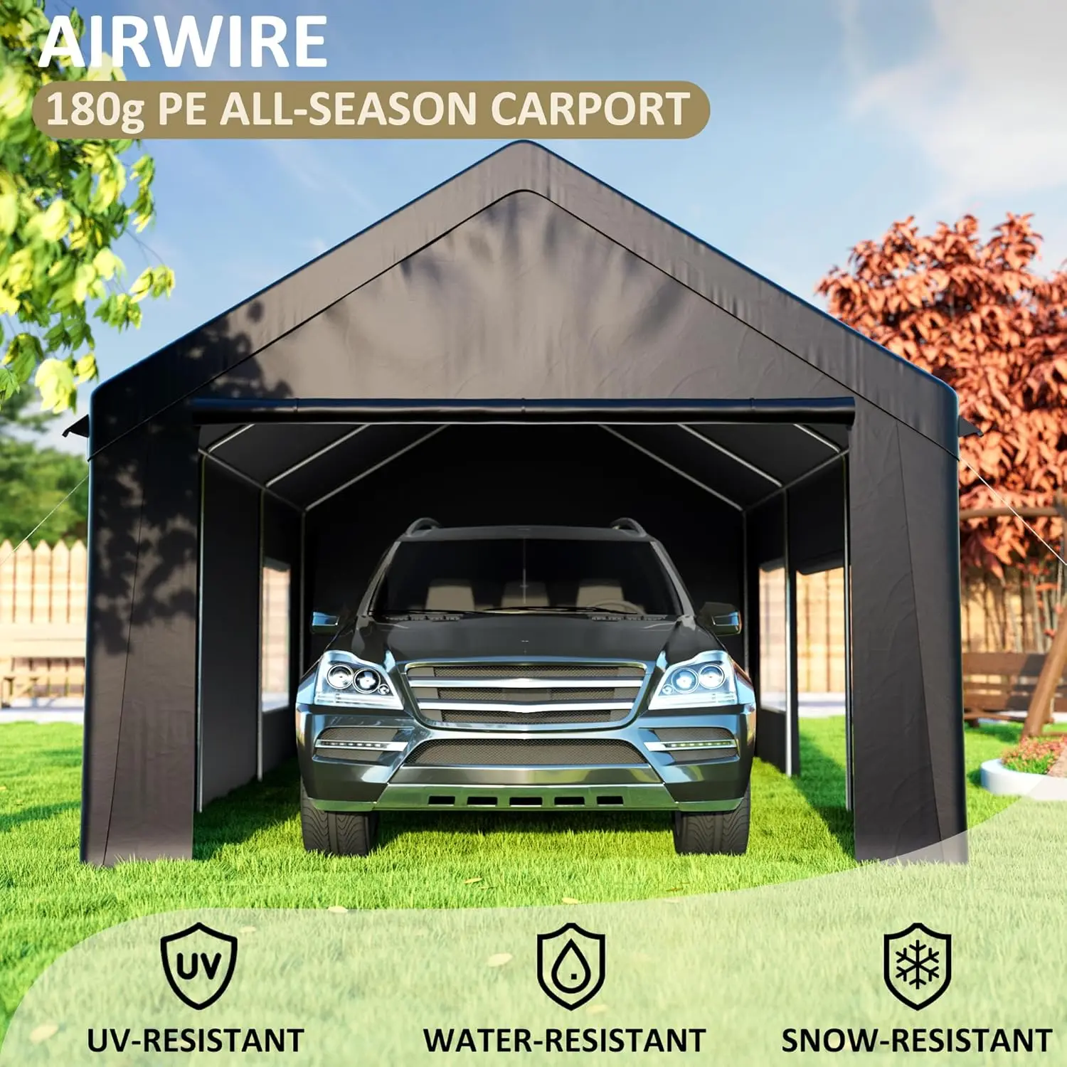 Description Picture 4 of itemCarport 12' X 20' Heavy Duty Portable Garage, Carport Canopy With Side-Opening Door & Roll-Up Windows, Car Canopy Reinforced