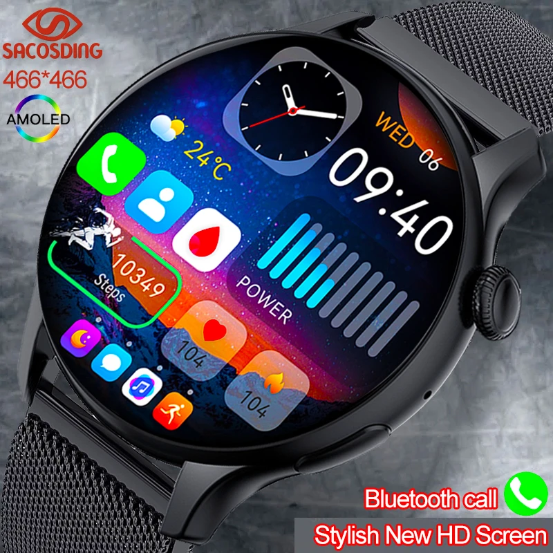 Smart Watch Men 466*466AMOLED High Resolution Display, Bluetooth
