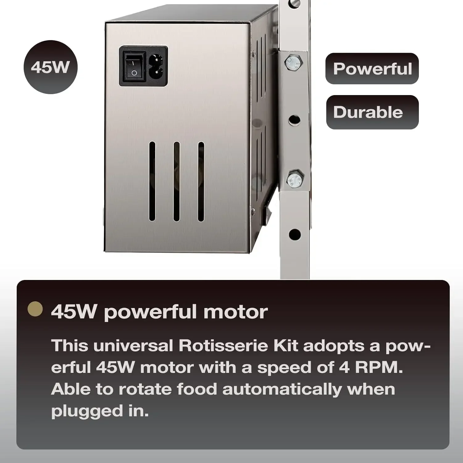 Electric Rotisserie Grill Kit | 125LBS Pig Spit Rotisserie Grill | 45W Rotatable Motor BBQ Rotisserie Kit | Height Adjustable Sp 4