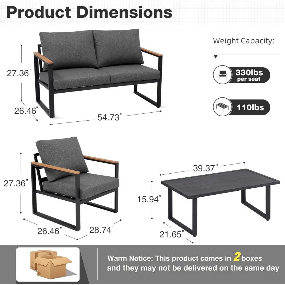 Metal Patio Conversation Sets with Washable and High-Resiliency Sponge Cushions, Garden Sofas 4
