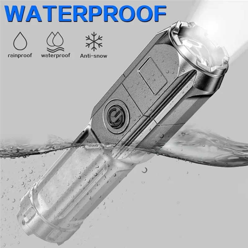 Handheld Flashlight Portable LED Flashlight ABS Strong Light Focusing USB Rechargeable Outdoor Home Searchlight Waterproof