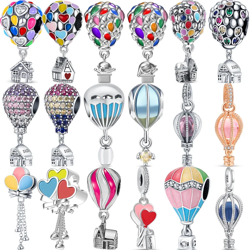 

New 925 Silver Hot Air Balloon Style Pendants Family House Heart Luxury Beads Fit Original Pandora Charms Bracelet Women Jewelry