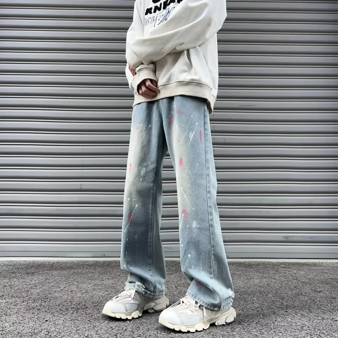 남성용 스트레이트 레그 청바지, 캐주얼 루즈핏 용수철, 트렌디 브랜드, 하이 스..