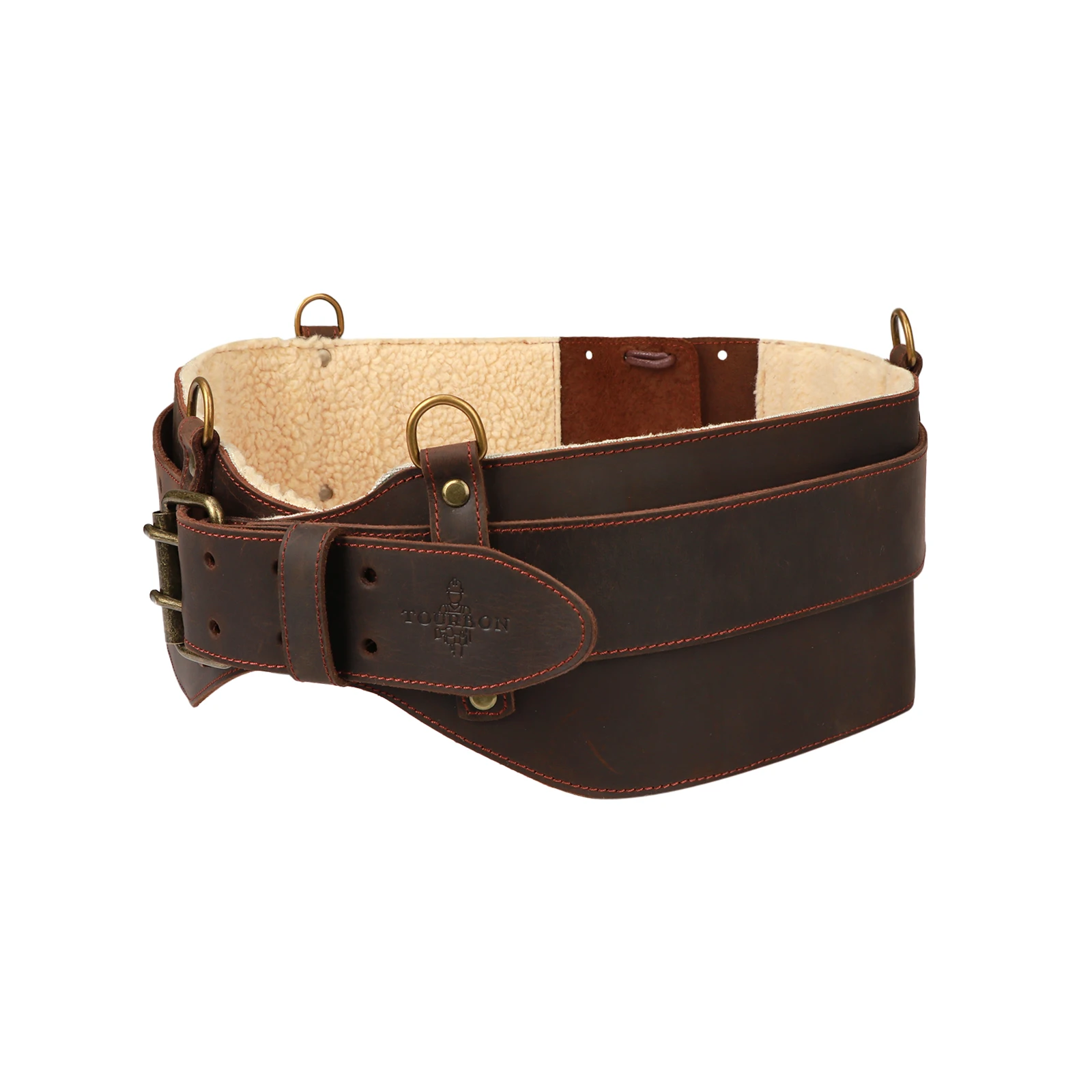 Tourbon Padded Leather Work Belt Heavy Duty Tool Belt Loggers Felling Stronghold Belt  Woodworking Adjustable Waist Fits 33"-47" 3