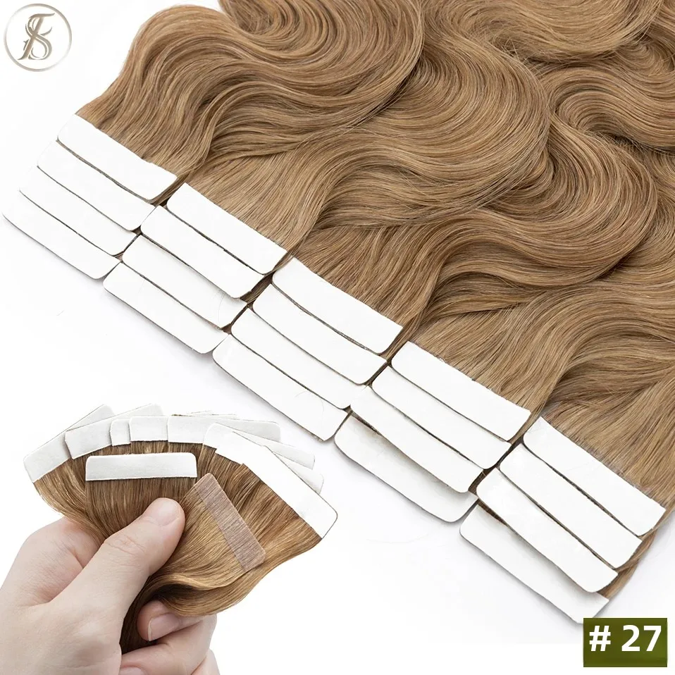TESS 20pcs Wavy Tape In Human Hair Extensions 2.5g/pc Natural Hair Extension Double Sides Seamless Invisible Adhesive Skin Weft