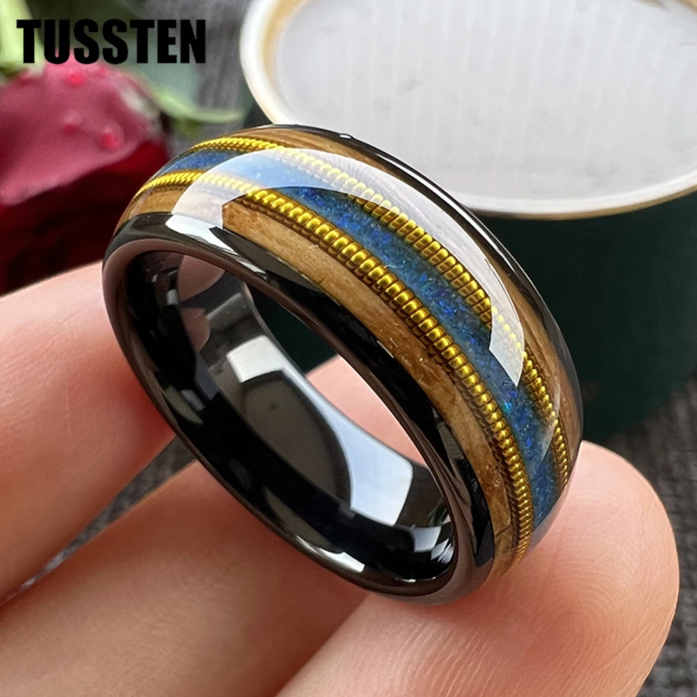 Black Jade Inlay Men's Jade Band Rings Men's Rectangular