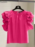 ZANZEA Women Summer Blouse Korean Fashion Ruffle Sleeveless Tank Tops 2024 Summer Casual Pleated Tunic Chic Loose Ruffle Blusas - Image 4