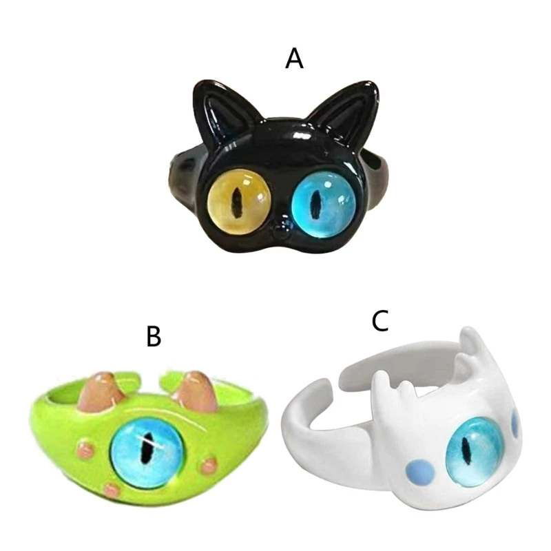 Funny Black Green White Ring Big Eyes Sweet Cool Cartoon Open Ring