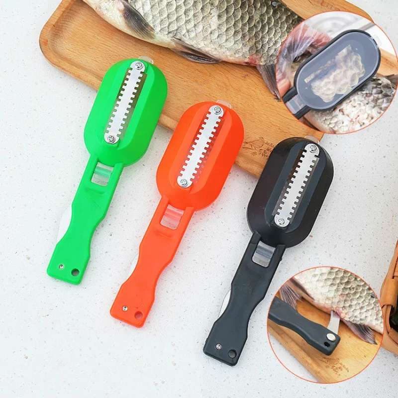 2 In 1 Plastic Fishing Scale Brush Built-in Fish Cutter Fish Skin Brush Scraping Fast Remove Knife Cleaning Scaler Scraper Fishing Tool Fish Scales Scraper Fish Scale Cleaner Fish Scale Scraper