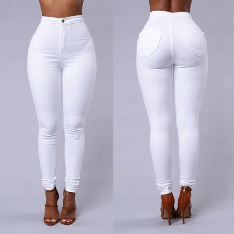 Spring Autumn New Solid Skinny Small Leg Pants Woman White High Waist Render Jeans Sexy Long Pants Femme Casual Pencil Pants