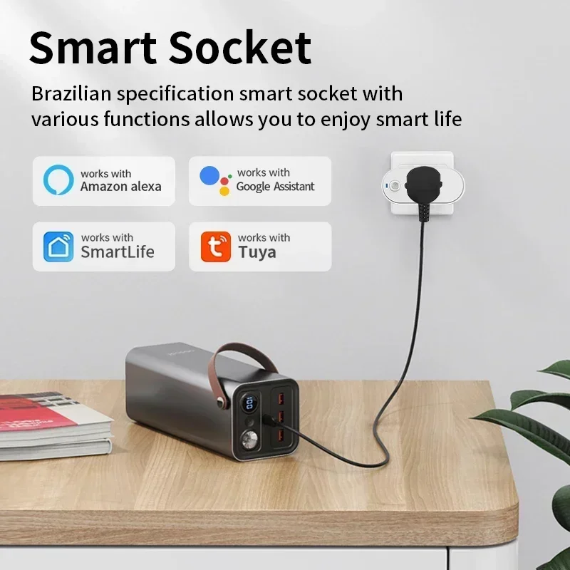 TNCE Tuya 브라질 플러그 16/20A, 전원 모니터가 있는 WIFI 또는 zigbee 소켓 어댑터, 스마트 제어 콘센트, Google 홈 alexa가 있는 음성