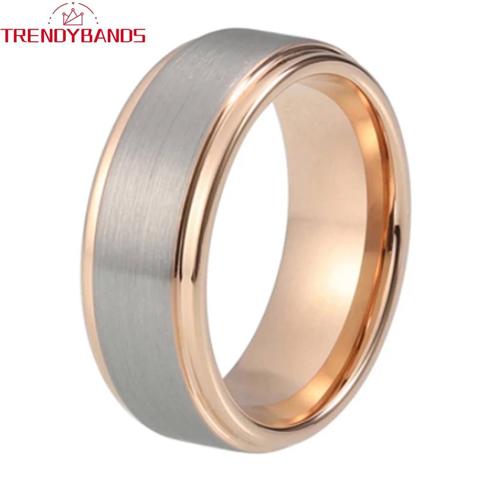

8mm Tungsten Carbide Engagement Rings for Women Men Wedding Band Fashion Jewelry Stepped Edges Brushed Comfort fIT