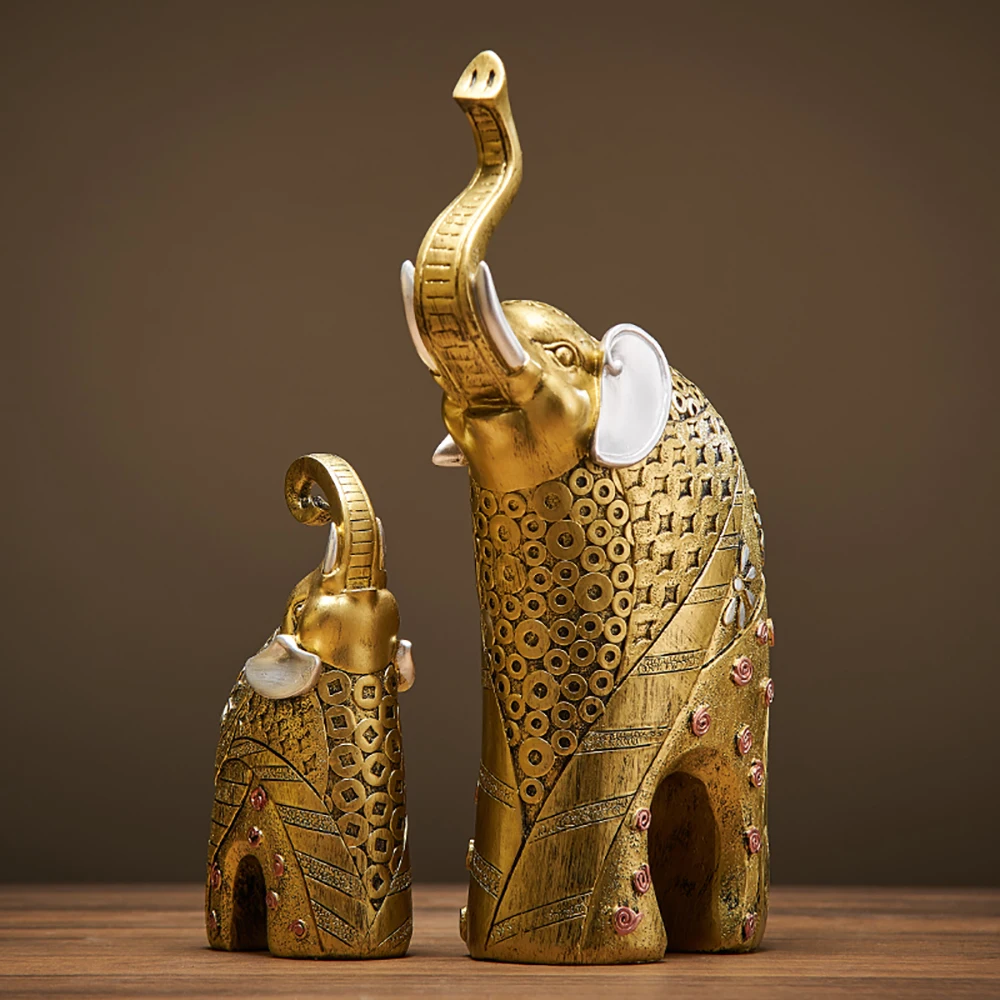 

Modern Classical Gold Elephant Resin Home Decor Accessories Crafts for Sculpture Statue Ornaments Mother and Office Living Room