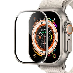 Premium Metal Frame Tempered Glass Screen Protector for Apple Watch - Anti - Scratch 49mm (Titanium color)