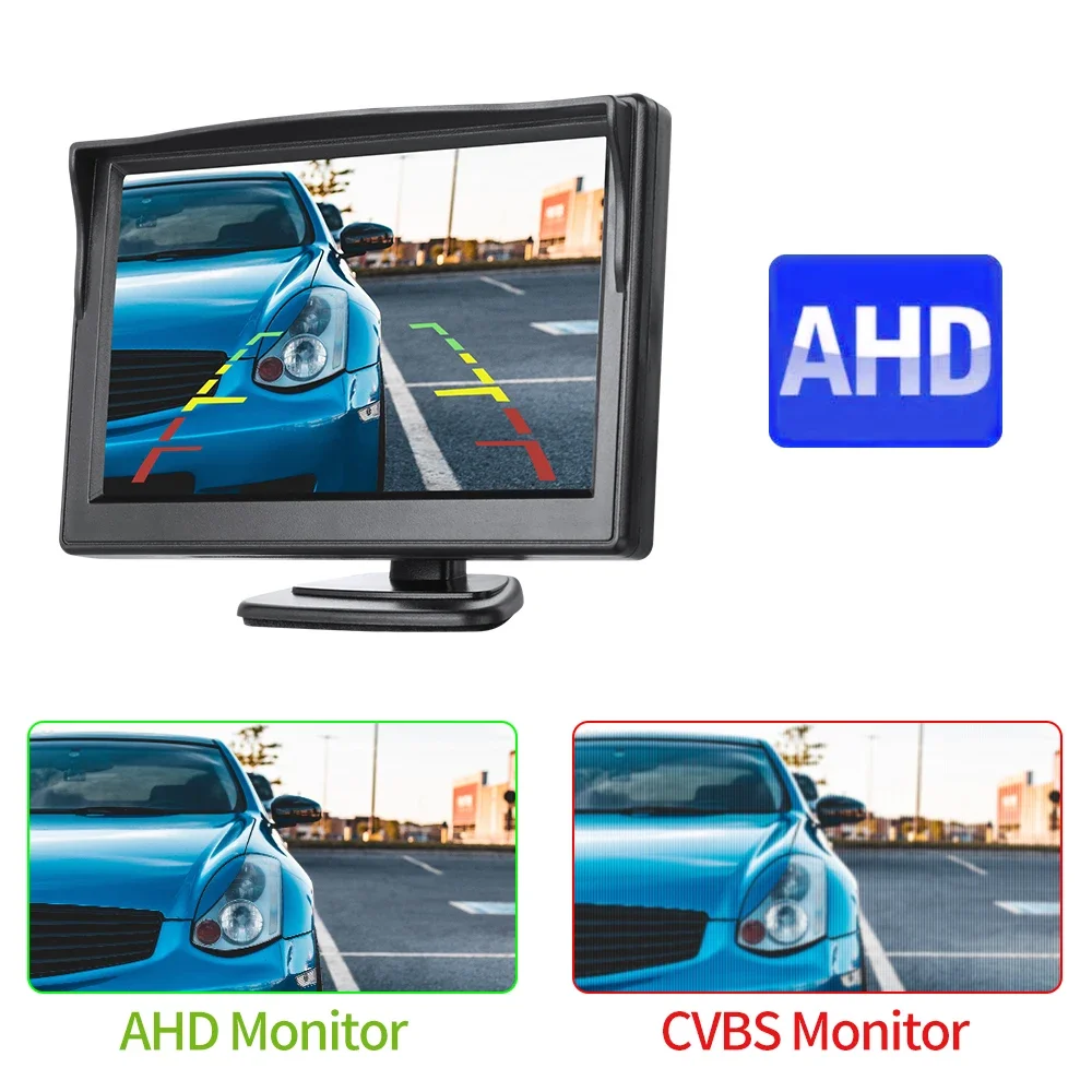 Car Display Monitor 5 Inch AHD Monitor Screen 2 Way Video Input TFT Display For Rear View Camera Vehicle Parking Reverse Backup