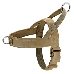 Durable Tactical Dog Harness - Adjustable 1000D Nylon Outdoor Training Vest with Handle & Reflective Strips - M (Khaki)