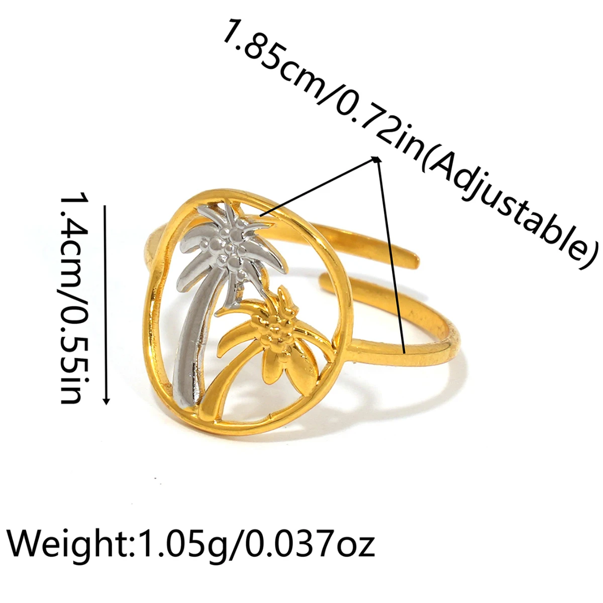 Ringe aus 18 Karat vergoldetem Edelstahl, wasserdicht, minimalistisch, Party-Geschenk, Kokosnussbaum-Seestern-Muschelring, für Urlaub, Waterfront – Detail 1