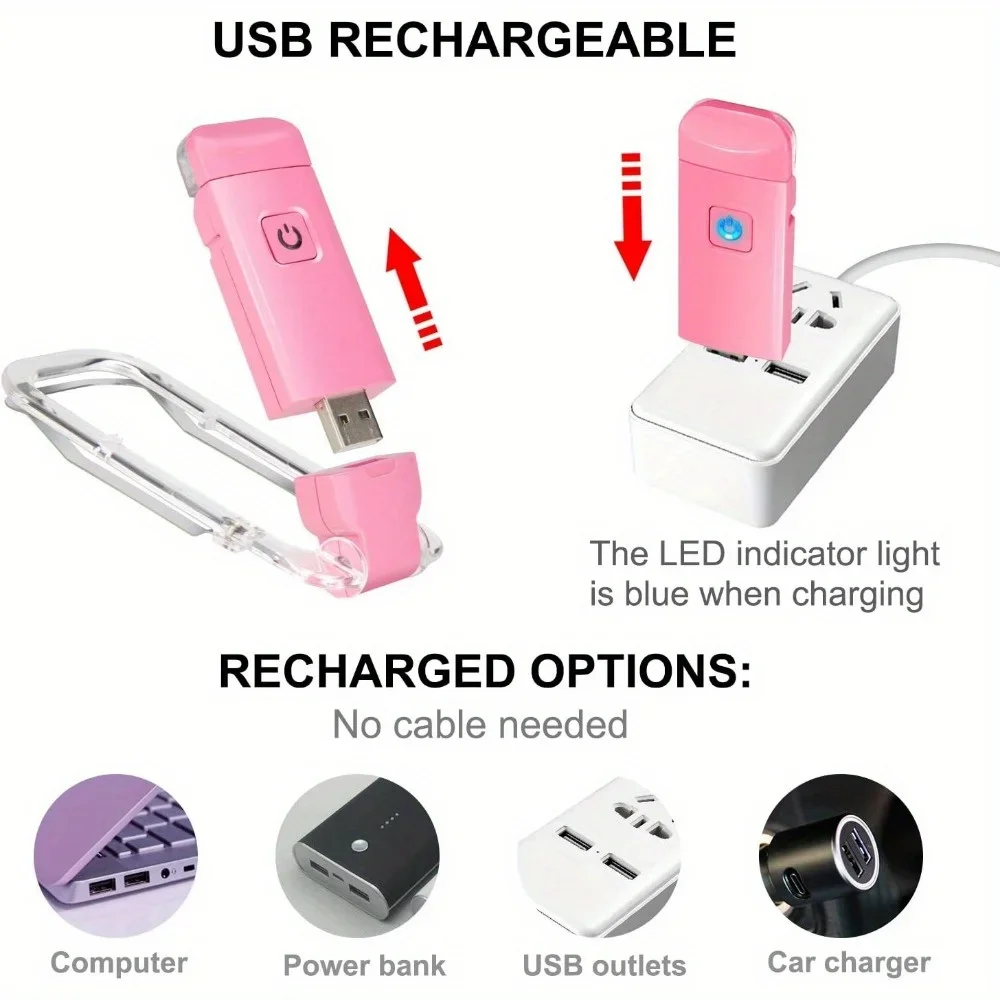 2-Pack, Rechargeable Reading LED Clip-on Book Light, Bedside Compact Light, Brightness Adjustable, Eye Protection-Pink