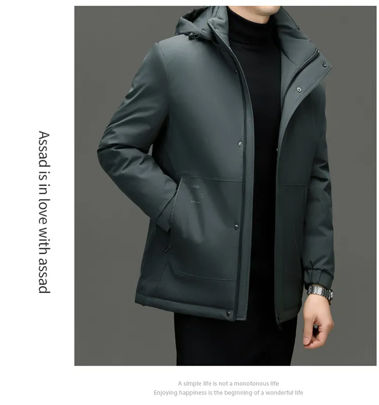 Klassische Winter-Herrenjacke mit Kapuze, 90% Weiße Entendaunen, Business-Casual Winddichte Dicke Steppjacke, Outdoor Warme Parka-Bekleidung – Detail 18