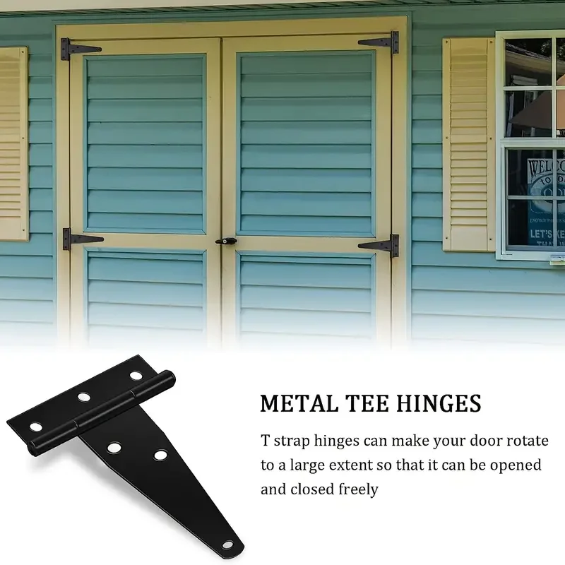 Door Hinges 4Pcs T Hinge Gate Shed Hinges 3 Inch Black Heavy Duty T Strap