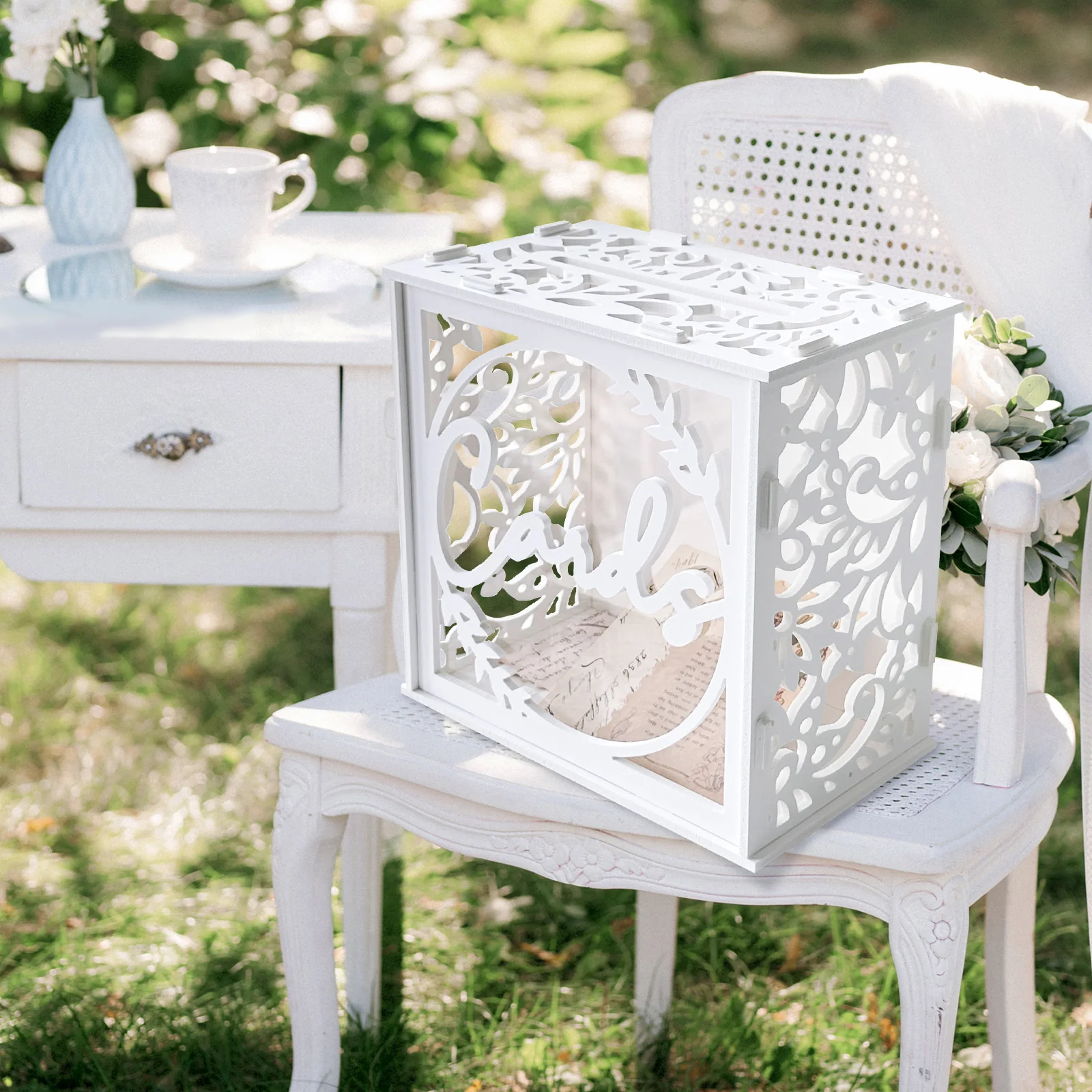 White Wedding Card Box for Receptions PVC Gift Card Box for Wedding with Acrylic Windows Rustic Envelop Money Gift Ann