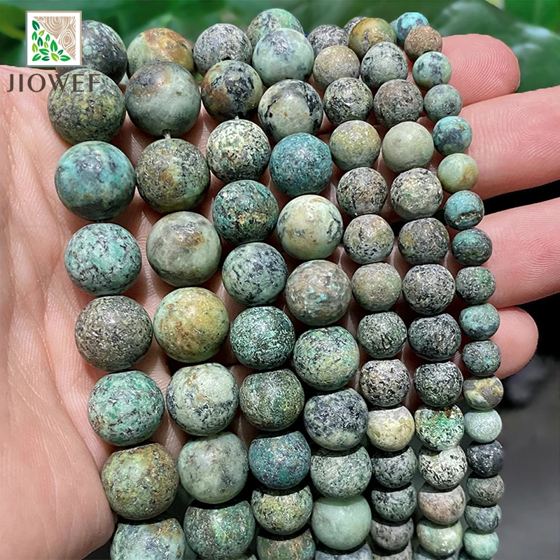 Natürliche Stein Matte Afrikanische Türkisen Verkrustete Lose Runde Perlen für Schmuck Machen Diy Armband Zubehör 15 "Strand 4 6 8 10 12MM