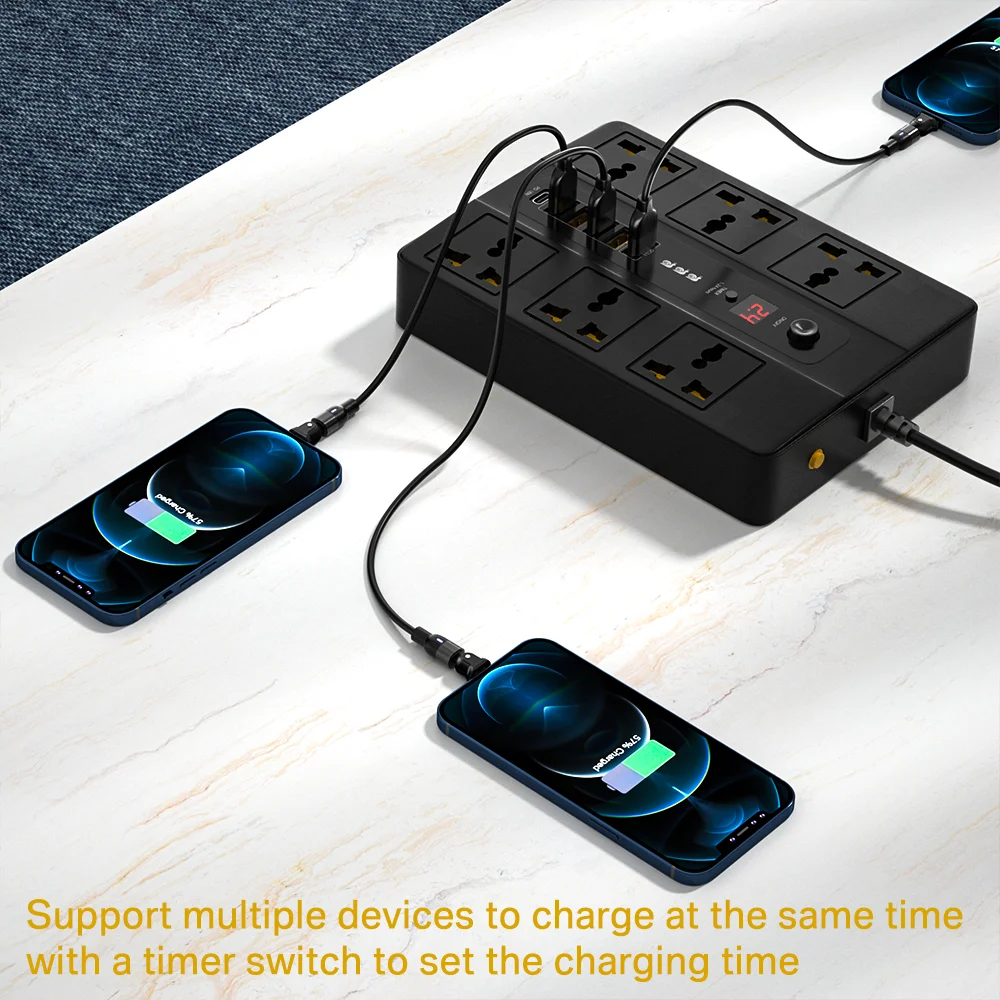 멀티탭 서지 보호대 멀티프라이즈 스마트 홈 2 계량기 익스텐션 전기 소켓, PD3.0 QC3.0 6 USB 포트, 3000W 6 콘센트
