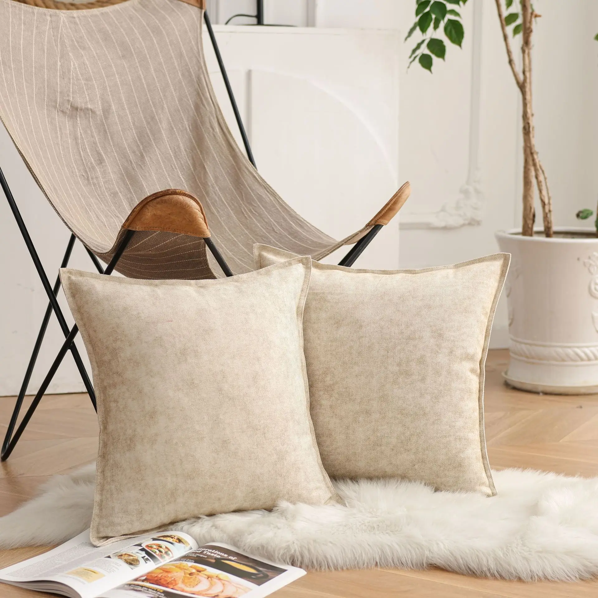 Nordische Minimalistische Denim-Patchwork Kissenbezüge Luxuriöses Karomuster Einfarbige Chenille Dekorative Kissenhüllen für Sofa und Bett – Detail 10