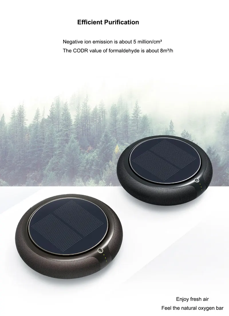 Car Air Purifier Solar Usb Oxygen Cleaner Ozone Generator Air Purifier HEPA Filter Smoke Remover Smart Gadgets Car Supplies air purifier