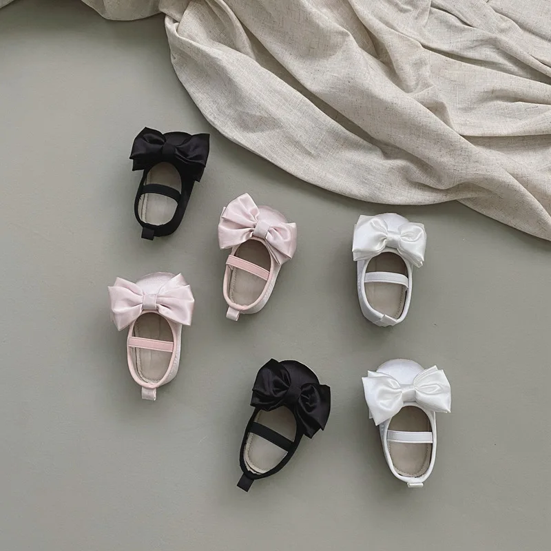 Newborn Baby Girl Classic Bowknot Rubber Sole Anti-slip PU Dress Shoes First Walker Toddler Crib Shoes baby shoes