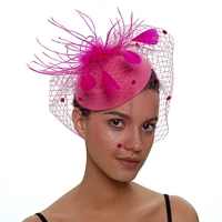 Womens Felt Fascinator Hat Fishnet Veil Small Plush Wave Point Decor Hair Clips Wedding Bridal Cocktail Headwear Fasciantor 5